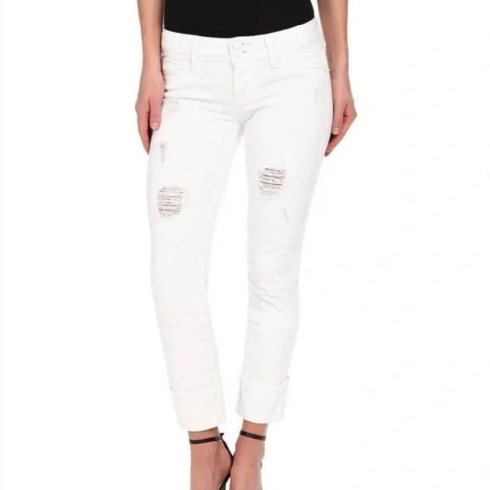 Hudson Jeans Ginny Straight Crop Jean with Cuff in Gate White Distressed NWT